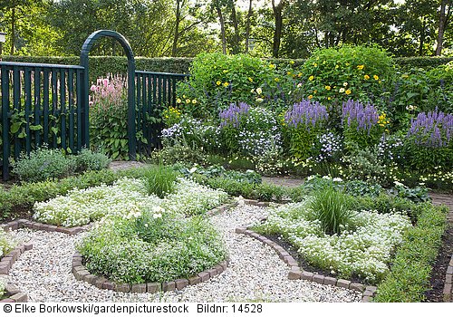 Weisser und blau-gelber Garten